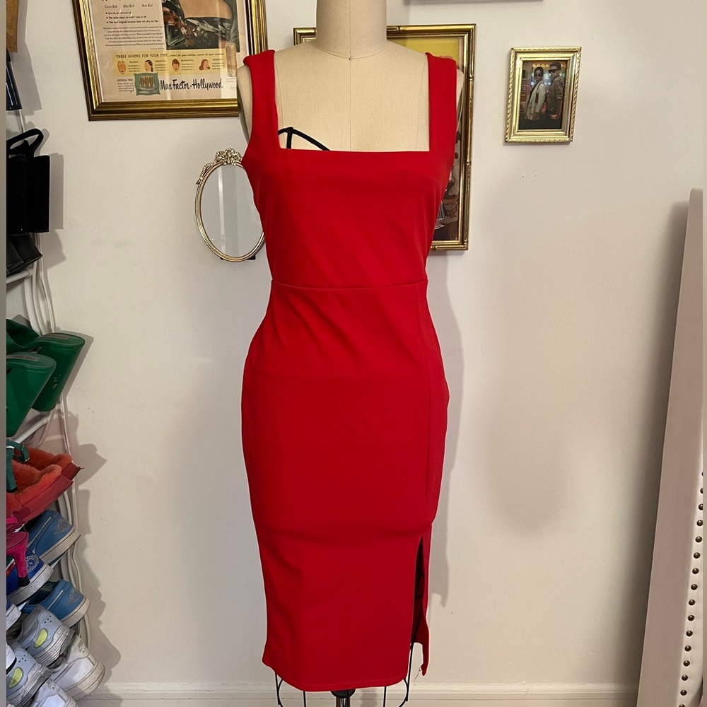 Red Square Neck Pinup Dress
